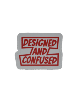 Red Designed & Confused Sticker